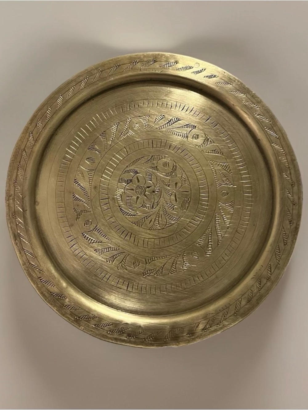 7 1/4” Vintage Brass Handmade Plate Decorative Collectible Floral Design India